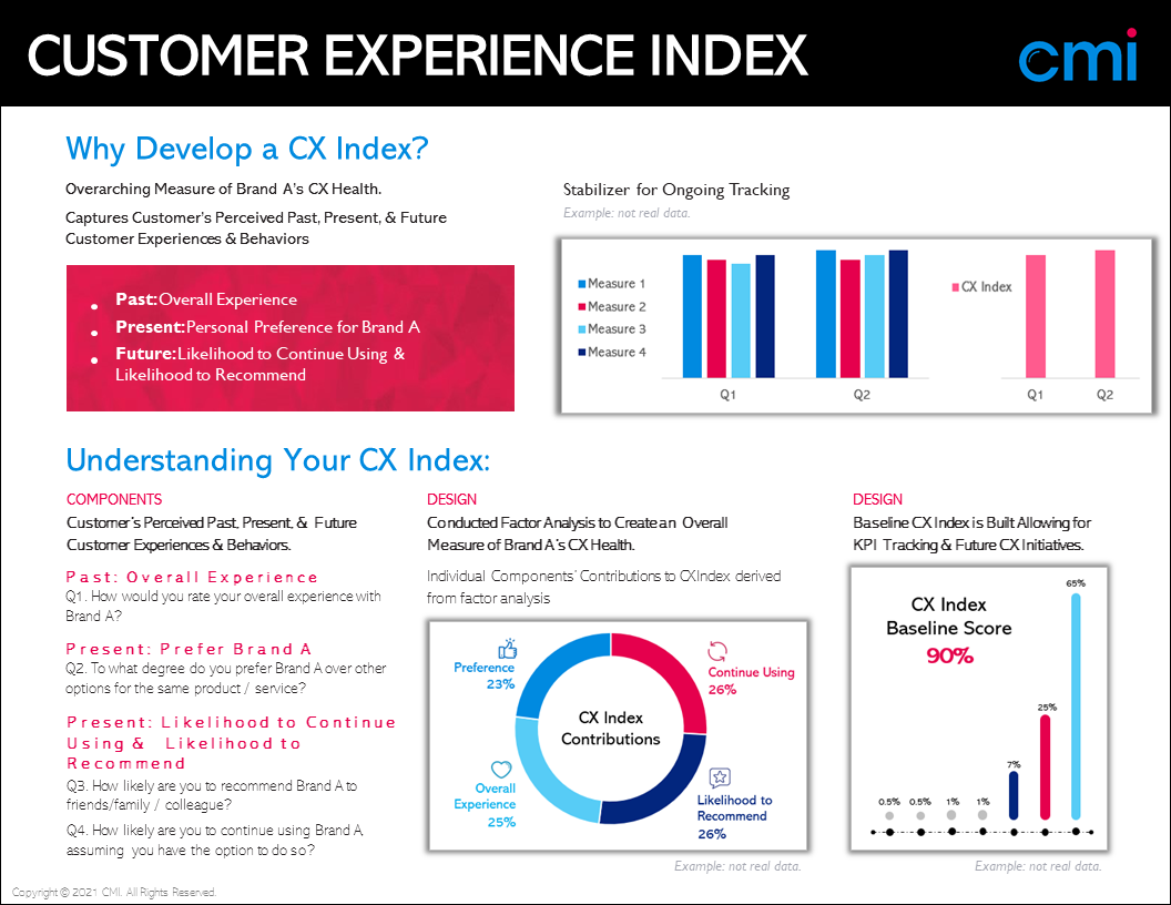 Infographic titled 'Customer Experience Index' explaining why to develop a CX Index and how to understand its components and design.