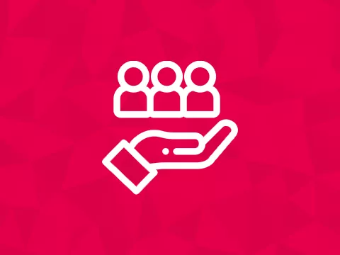 sales index hand with three people icon