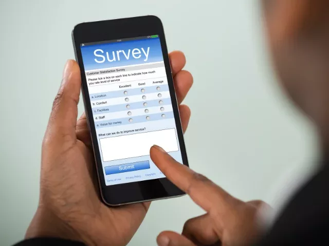 taking a survey on a smart phone