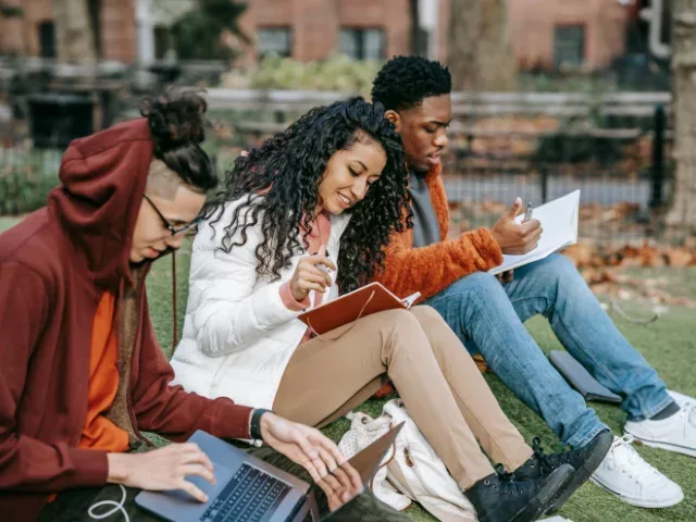 Minority college students studying